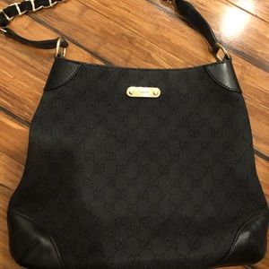 Gucci black bag gg twill with gold chain